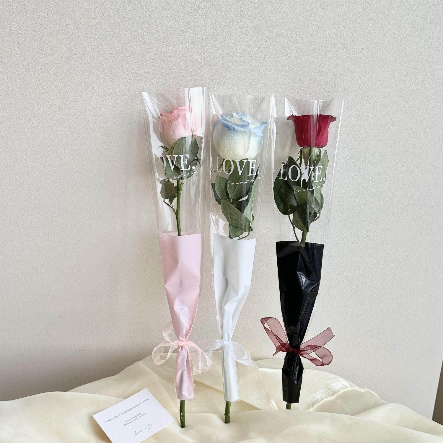 七夕love单支袋玫瑰花包装透明袋包装纸情人节花束袋花艺包装材料