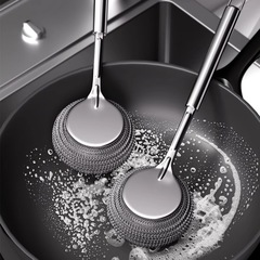 Stainless steel pot brush for kitchen use—premium wire ball brush with a long handle, perfect for washing and cleaning pots without leaving any fibers behind.