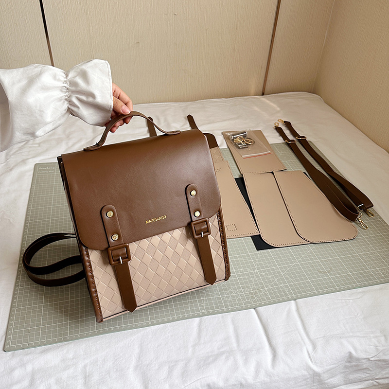 手提袋原宿风学生双肩包百搭拼接英伦风韩版大容量材料包手工包潮