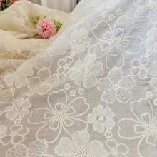 天丝刺绣蕾丝面料 繁花棉线刺绣面料 高档汉服礼服丝绸绣花布料