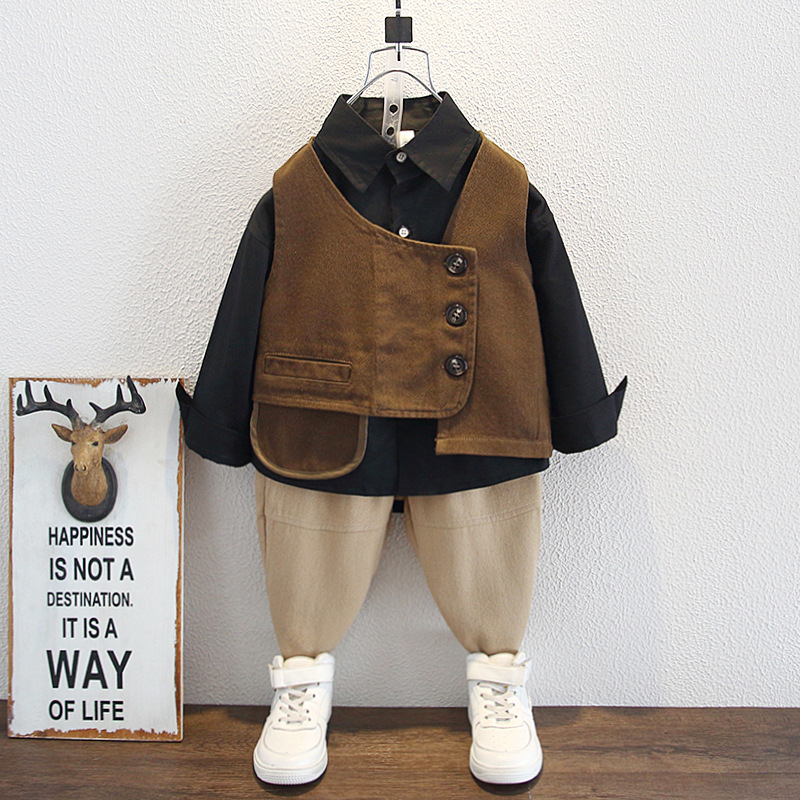 5774 traje de otoño para bebé masculino 2024 nuevo estilo estilo occidental camisa de otoño para niños chaleco pantalones guapo traje de tres piezas