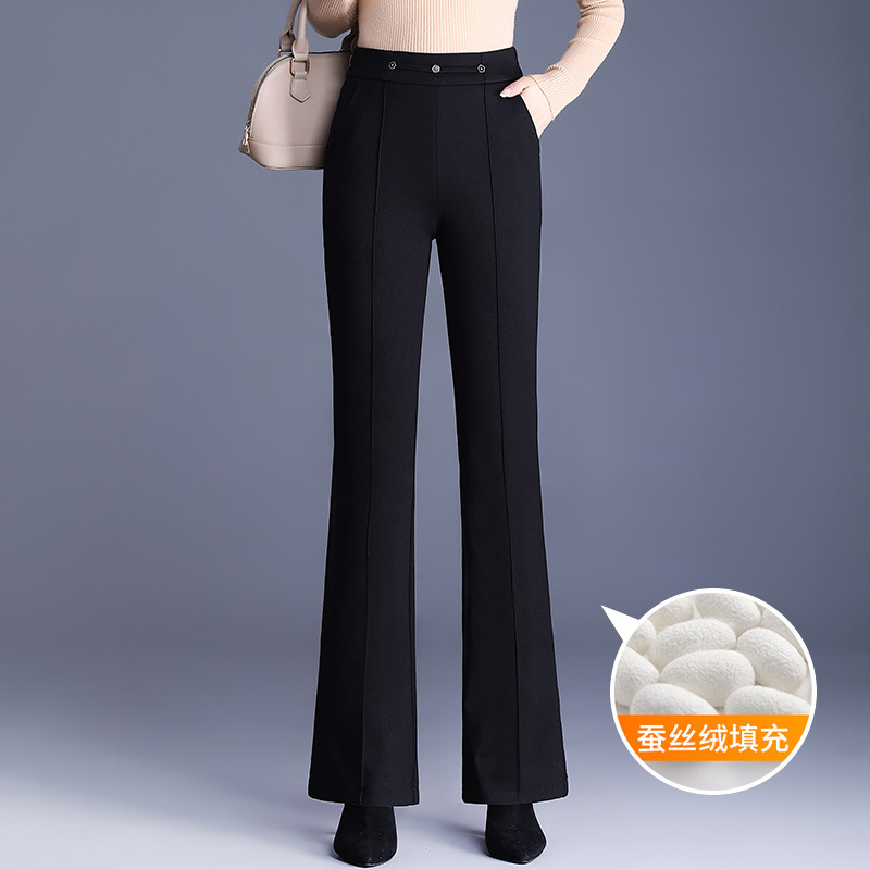 蚕丝棉裤女秋冬季外穿高腰裤新款保暖加绒厚款妈妈装休闲长款裤子