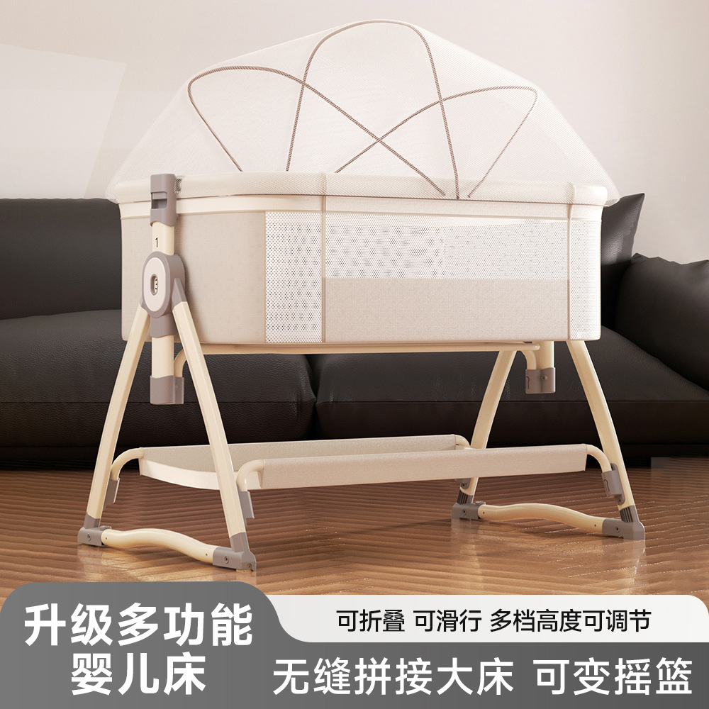 Baby Crib Removable Multi-Functional Folding Newborn Cradle Bed Portable Diaper Table Splicing Large Bed Crib