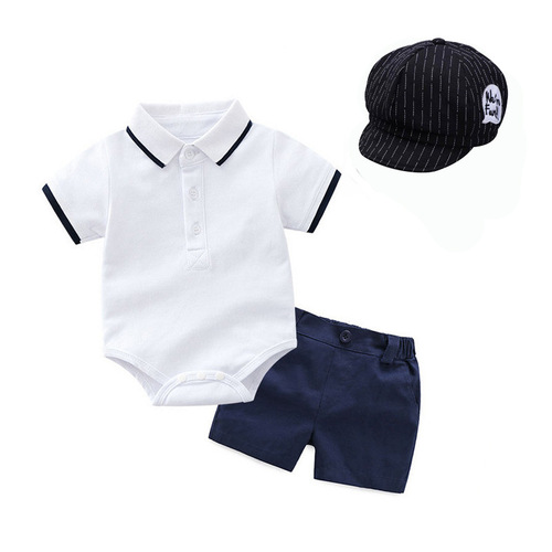 Cross-border New Baby Boy Gentleman POLO Shirt Romper Suit + Hat Boys and Children's Clothing Wholesale Dropshipping