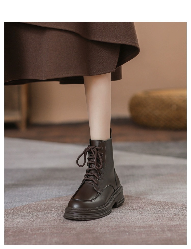 Women's Ankle Boots Brown Plush Lined Versatile Casual Shoes_voghion.com
