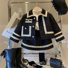 女童小香风外套半身裙套装气质洋气秋冬夹棉女宝宝女孩裙子两件套