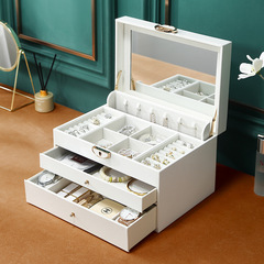 New style large capacity portable jewelry box with mirror multi-layer jewelry storage box ring necklace earring stud jewelry box