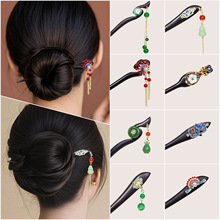 黑檀木古风发簪新中式流苏步摇可双面盘发汉服簪子头饰旗袍挽发女