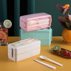 Small Wheat Straw Multi-layer 1000ml Layer Insulated Lunch Box Portable Preservation Box Sealed Bento Box Student Divided Rice Bowl