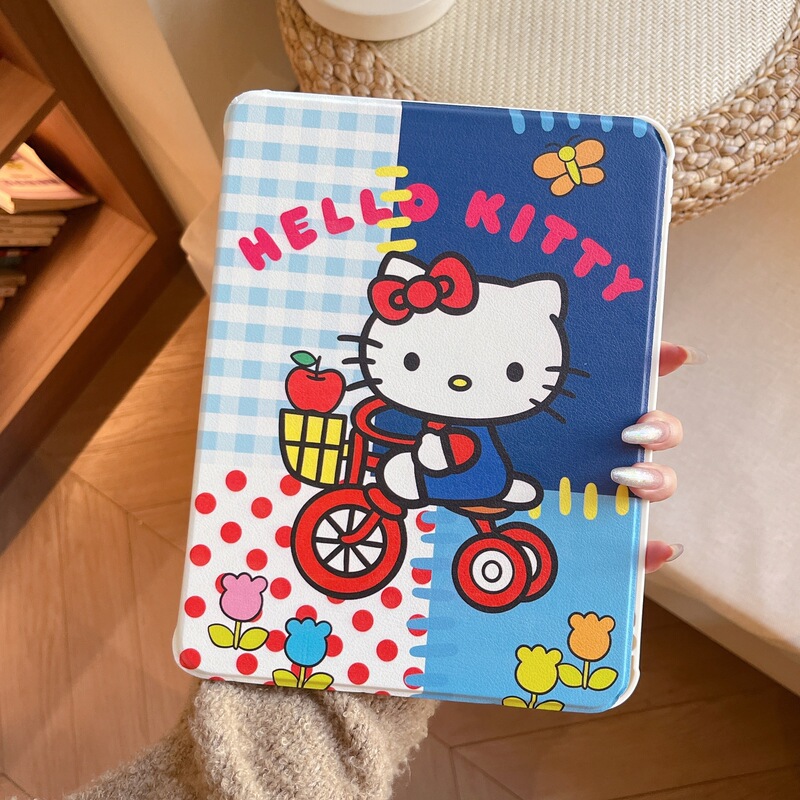 Cartoon Cute Bicycle Cat Design with 360-Degree Rotating Magnetic Book-Style Cover! Tablet Protective Case
