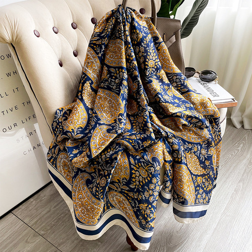  New Korean Style Cashew Pattern Spring and Autumn Imitation Silk Mid-Length Silk Scarf Fashionable Western Style Air Conditioning Scarf Dual-Purpose Shawl