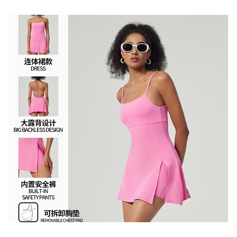 Cross-Border Anti-Exposure Bottoming Sports Dress with Chest Pad Antibacterial Outdoor Golf Back Yoga Tennis Skirt Cross-Border Anti-Exposure Bottoming Sports Dress with Chest Pad Antibacterial Outdoor Golf Back Yoga Tennis Skirt