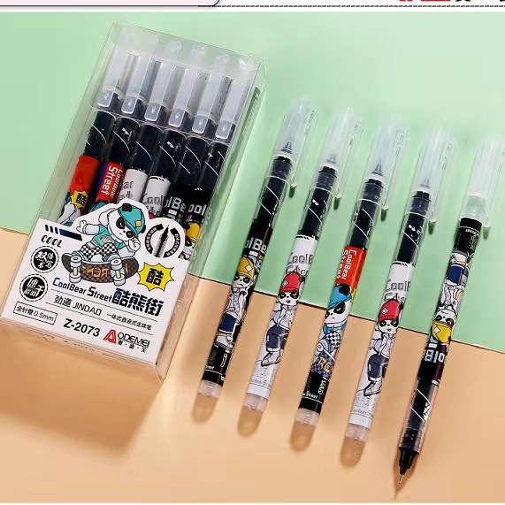 De una sola pieza recta líquido bolígrafo estudiante gel pluma 0,5mm Tubo de aguja llena pluma de agua de dibujos animados