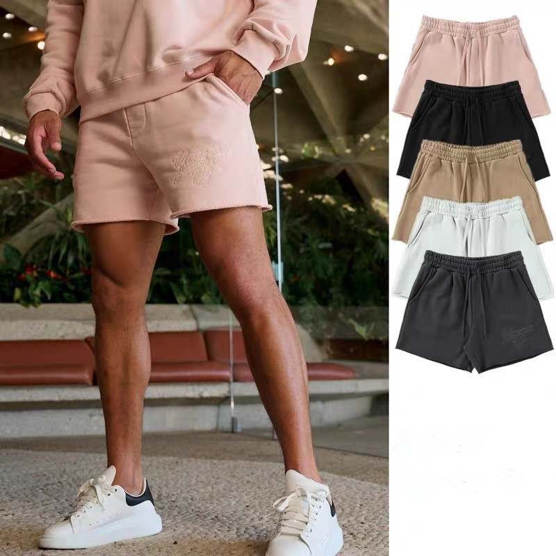 American-style Embroidered Shorts LA Men's Cotton terry Tide Brand Curled Casual Sports Fitness Basketball Quad Drawstring Shorts