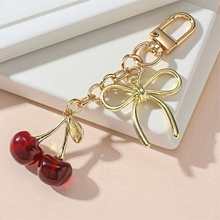 亚马逊热销创意仿真水果樱桃挂件百搭可爱蝴蝶结钥匙扣包包挂饰