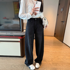 广州十三行辣妹牛仔裤女2025秋季高腰弹力阔腿直筒拖地裤显瘦