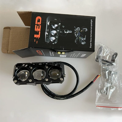 Motorcycle Spotlight with Three Led Bulbs, 60W Yellow and White High/Low Beam Laser Electric Vehicle Headlight, Three-Eye Spotlight (Motorcycle headlights, headlights) - near-yellow-light-far-white-light-three-lines-35w-three-eye-spotlight-single-package-with-installation-package