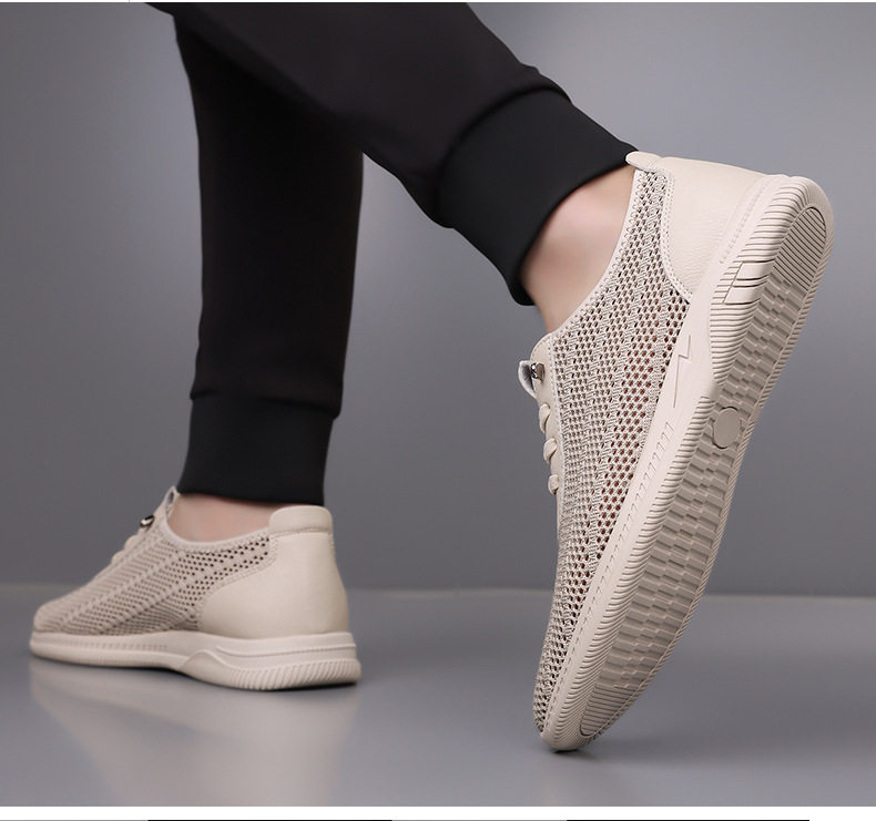 Giày sandal nam lưới thoáng khí đế mềm chống trượt kiểu lỗ, đế bằng — Màu be, màu đen chi tiết 14