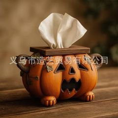 热销跨境亚马逊外贸树脂工艺品万圣节南瓜抽纸摆件派对装饰品