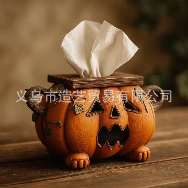 热销跨境亚马逊外贸树脂工艺品万圣节南瓜抽纸摆件派对装饰品|undefined