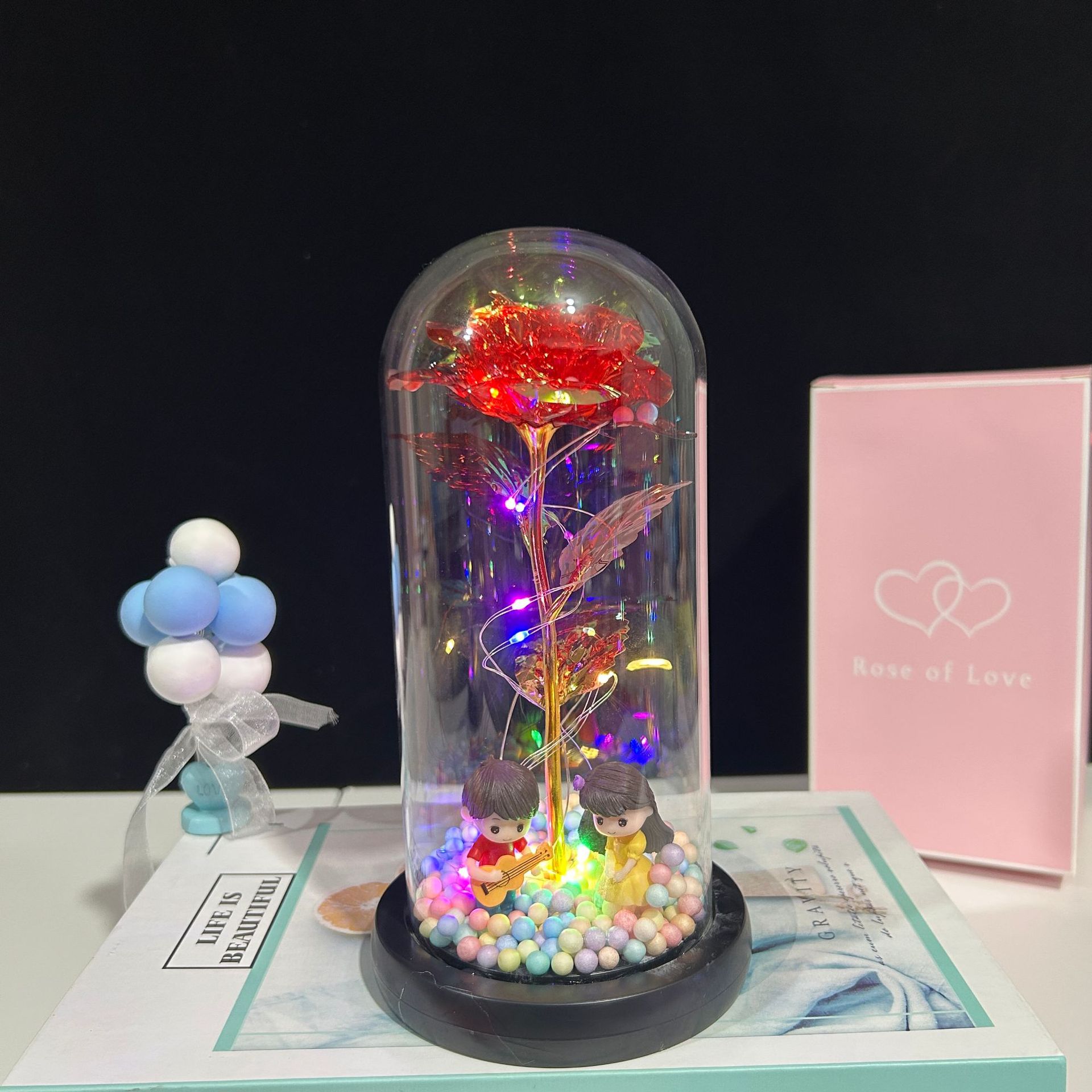 Flor eterna cubierta de cristal lámpara luminosa hoja de oro rosa Día de San Valentín Día DE LA Madre 520 decoración de regalo de cumpleaños