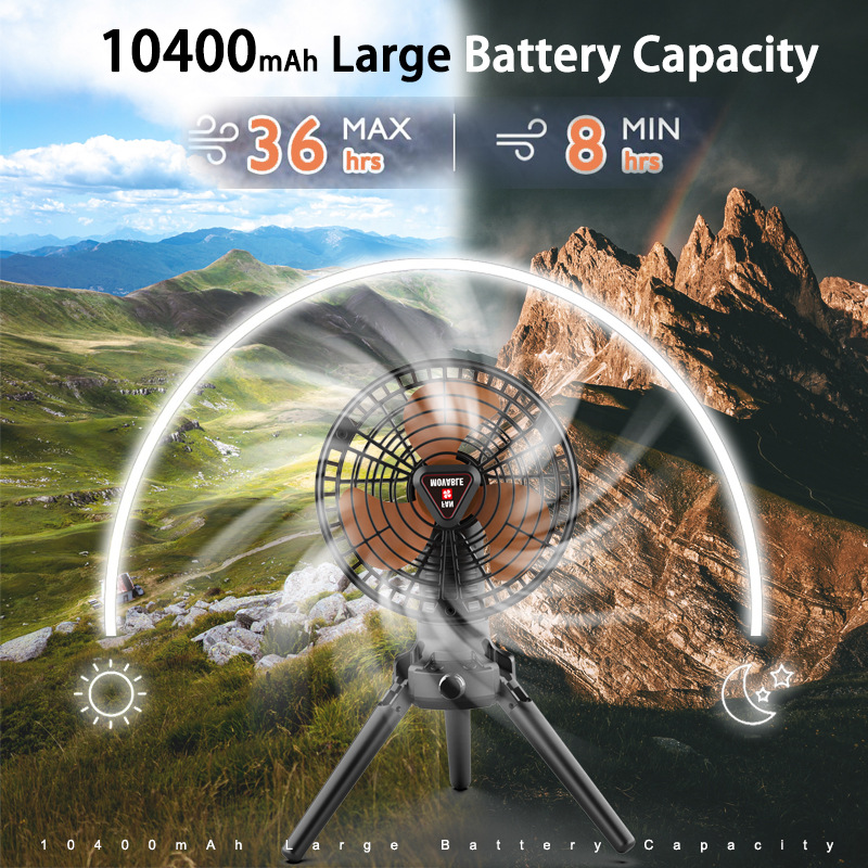 Ventilador Portátil para Camping 10400mAh con Luz LED y Oscilación de 270° image 4