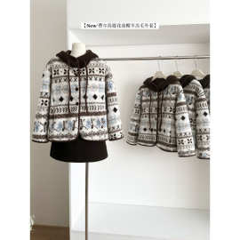 塞纳暮冬明信片费尔岛连帽羊羔毛 外套女2025冬季新款摇粒绒棉服