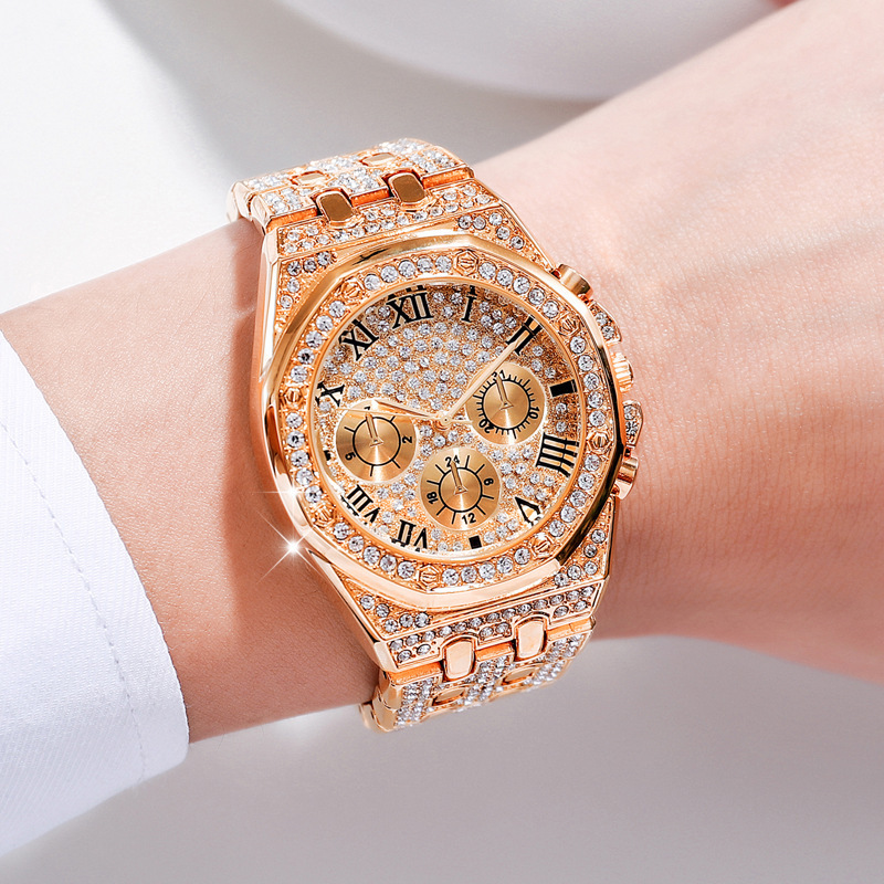 Explosive New HOT Watch Factory Direct Foreign trade high-grade diamond  three-eye set full diamond silver powder_voghion.com