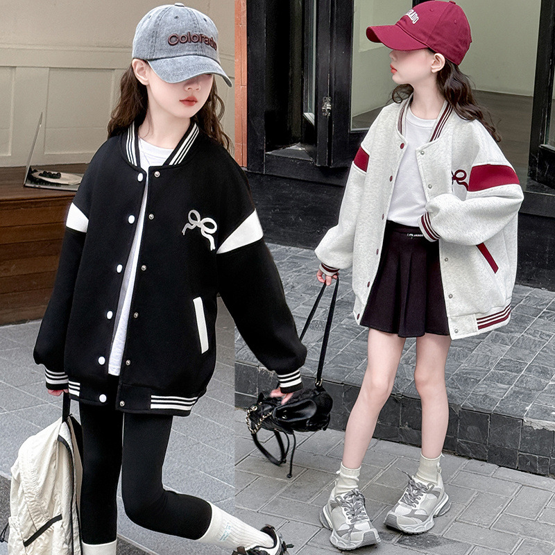 Girls' Jacket Spring and Autumn 2026 New Stylish Casual Top for Children, Loose Spring Baseball Jacket for Older Kids