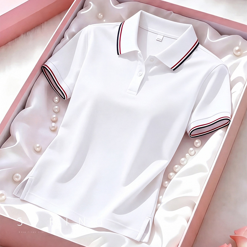 Summer New Style Patchwork Short-Sleeved T-Shirt for Women, Pure Cotton Polo Shirt, Middle-Aged Mother's Wear, Elegant Casual Lapel Top for Women