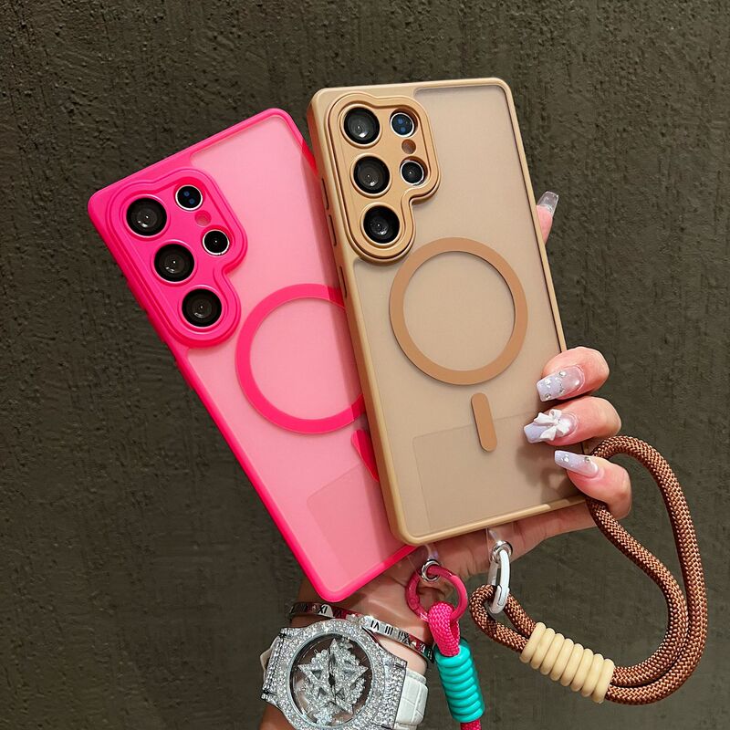 Suitable for Samsung S26Ultra Matte Magnetic Phone Case with Fine Holes and Skin-Like Texture, S25 Protective Case with Lanyard, A56 Cross-Border