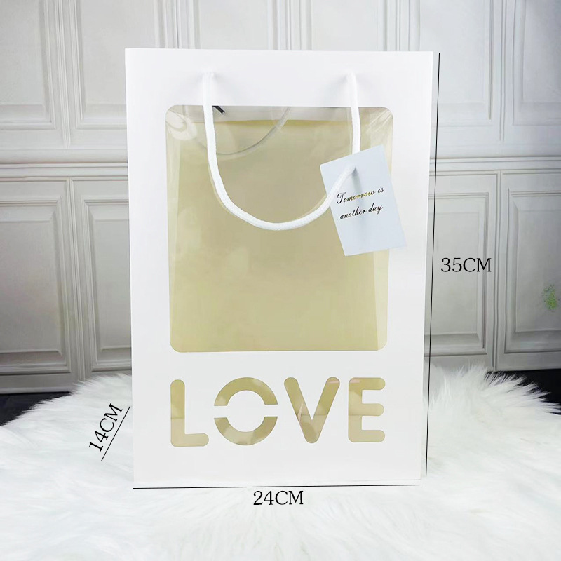 Bolso de ventana abierta Bolsa de ventana transparente de pvc Bolsa de embalaje de ramo de regalo cuadrado Bolsa de regalo de vacaciones al por mayor