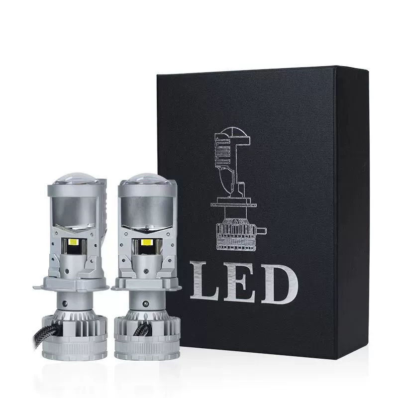 [新款H4透镜直插式大功率汽车led大灯远近光一体超亮聚光鱼眼灯]