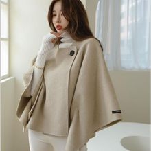 韩国短款披肩蝙蝠袖羊毛呢大衣女外搭双面手缝羊绒大衣斗篷女外套