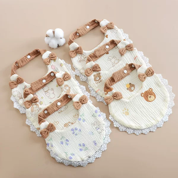 New Baby Spit Towel Ins Baby Girl Lace Bow Cute Bib Newborn Pure Cotton Gauze Bib