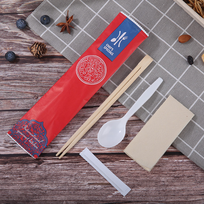 批发一次性筷子套装牛皮纸餐具定制外卖四件套勺子四合一餐包竹筷|ms