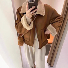 外套女秋冬款美拉德穿搭短款宽松加厚保暖羊羔毛皮毛一体棉服上衣