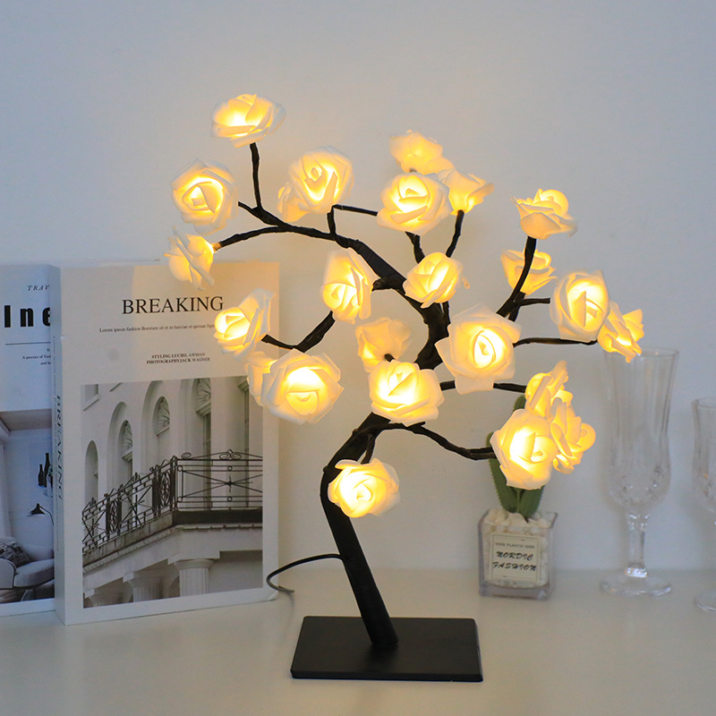 Transfronterizo caliente Rose Tree lámpara decoración de la habitación LED flor de cerezo luz de la noche lámpara de mesa USB interruptor de luz de color