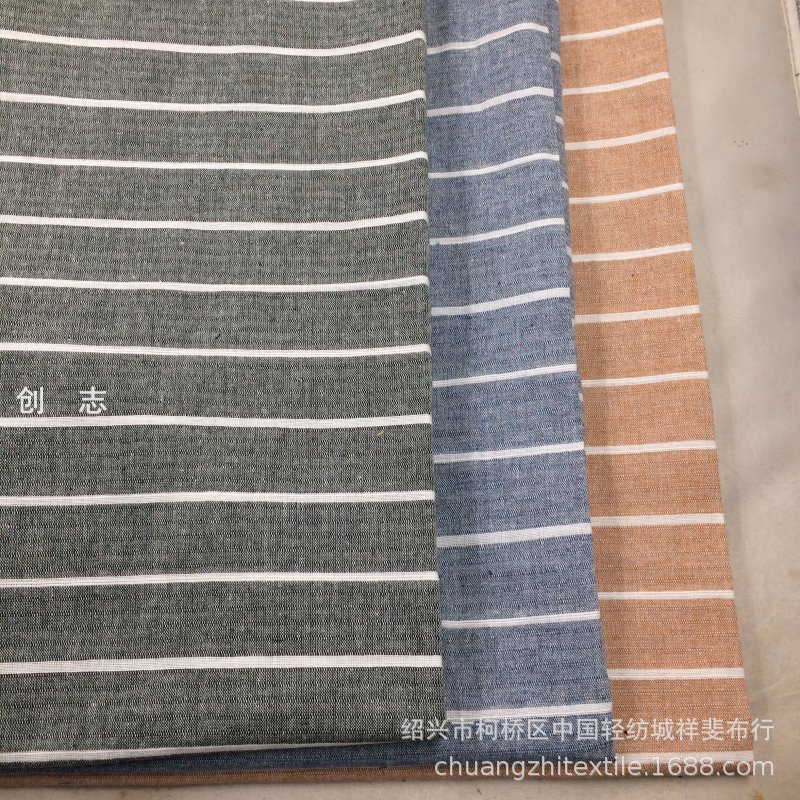 涤棉色织提花仿竹节春夏女装休闲衬衫横条长袖短袖布料先染布拼接