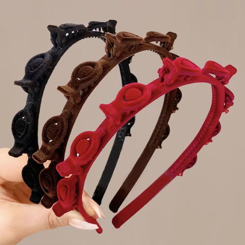 Diadema trenzada flocada, tocado neto, acabado, clip de cabello roto, dulce y versátil, simple, antideslizante, diadema con dientes, accesorios para el cabello