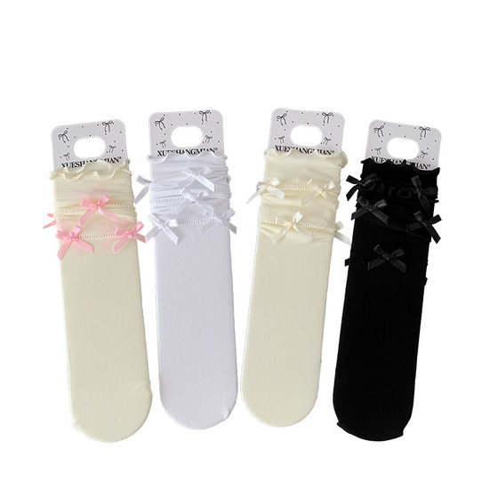 Boots are still cotton girls ballet wind heaps socks spring and summer thin lolita bow wood ear Korean style tube socks