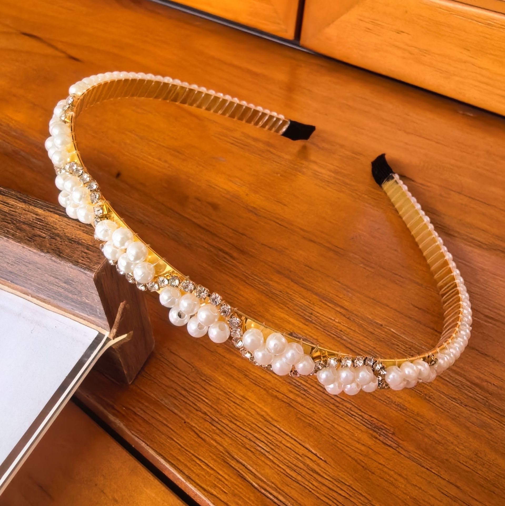 Diadema de Doble Capa con Perlas y Cristales Hecha a Mano para Mujer image 12