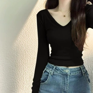 辣妹U领锁骨上衣女春秋正肩内搭长袖打底衫冬季紧身显瘦不规则T恤