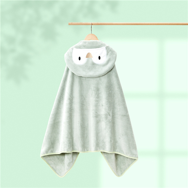 Customized Coral Velvet Children's Hooded Bath Towel, Baby Cartoon Embroidered Hooded Blanket, Quick-Drying Cape