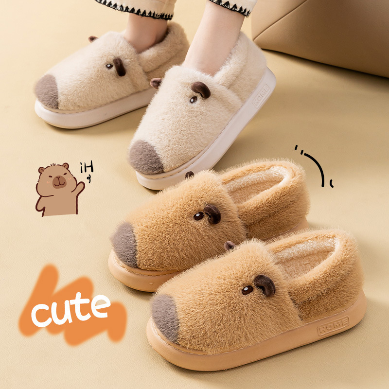 Women's home-use couple's autumn and winter warm fluffy cute capybara plush soft-soled cotton slippers Women's home-use couple's autumn and winter warm fluffy cute capybara plush soft-soled cotton slippers