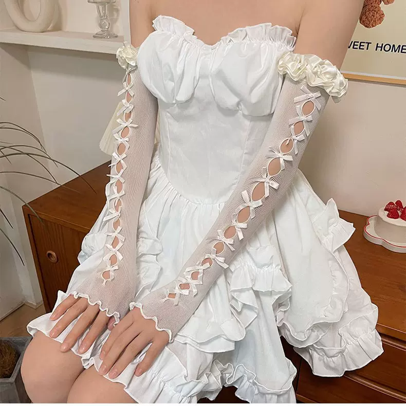 手袖芭蕾舞风千禧年y2k日系双层绸缎洛丽塔lo少女新娘薄防晒手袖