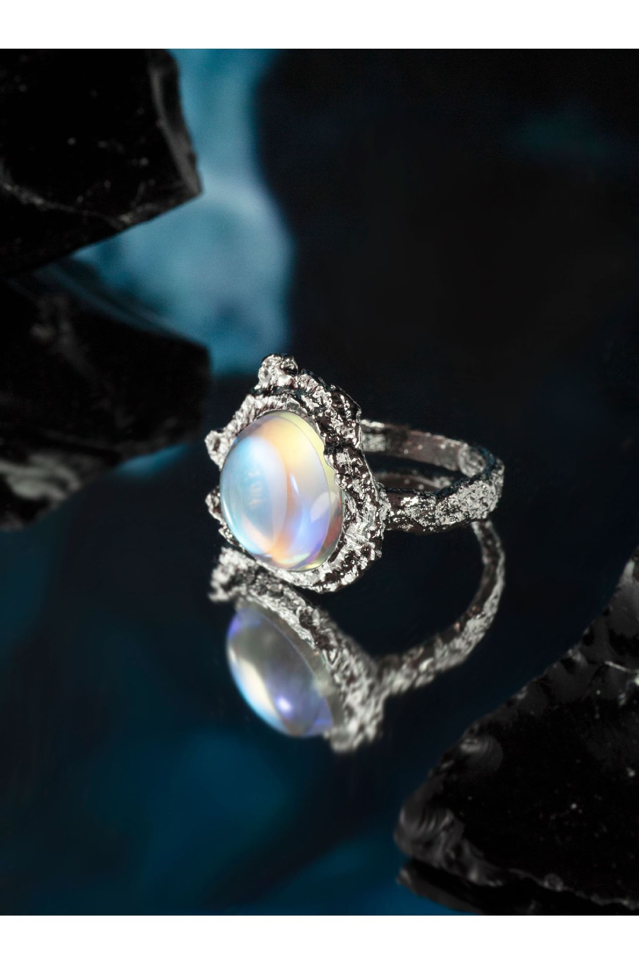 Fashion Geometric Copper Plating Moonstone Open Ring
