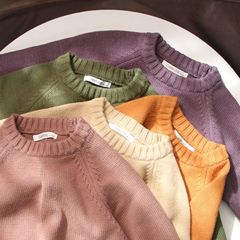 Close your eyes and enter ~ Spring and Autumn Children's Sweater Korean Style Men's and Women's Knitted Retro Pullover Raglan Jacket Loose Cotton