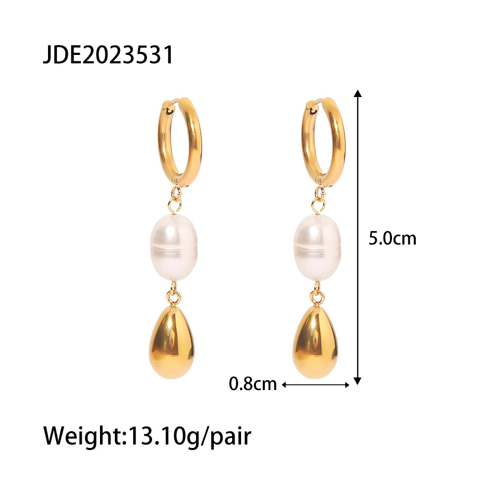 Fashion Water Droplets Stainless Steel Pearl Plating Drop Earrings 1 Pair