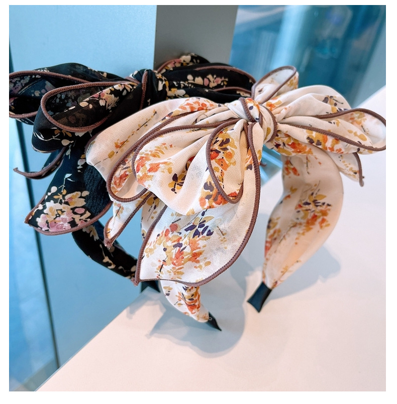 Korean Printing Contrast Color Large Bow Wide Headband display picture 1